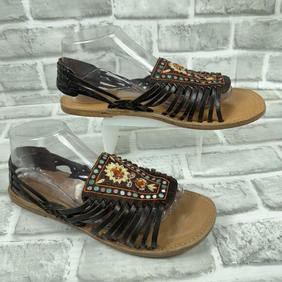 Faded Glory Rhonda Women's Size 9 Brown Leather Mexican Style Huarache Sandals - Picture 4 of 11